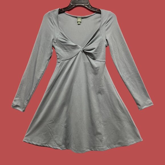 Wild Fable - Women's Long Sleeve Twist - Front Mini Knit Skater Dress - Gray - M - Picture 1 of 14